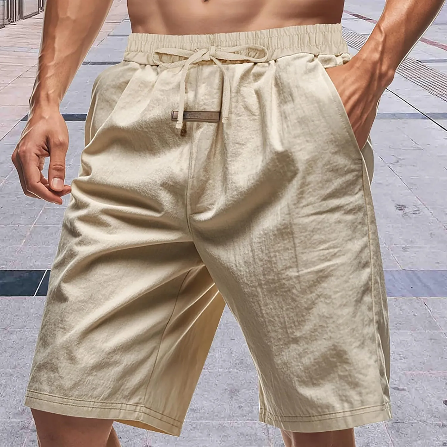 Summer Shorts for Mens Elastic Waist Drawstring Casual Pants Loose Fit Lightweight Vacation Beach Shorts with Pockets