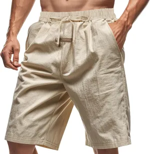 Summer Shorts for Mens Elastic Waist Drawstring Casual Pants Loose Fit Lightweight Vacation Beach Shorts with Pockets