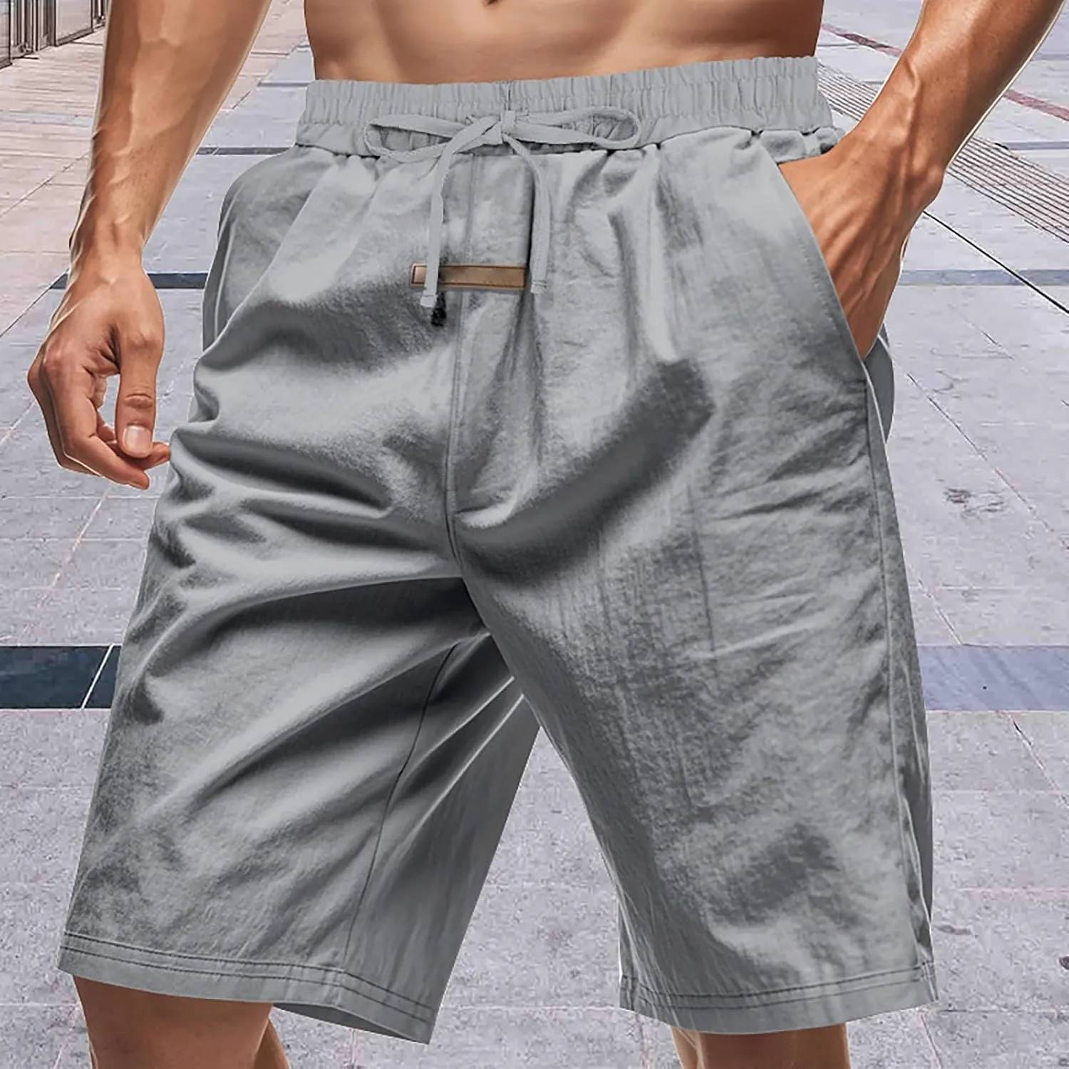 Summer Shorts for Mens Elastic Waist Drawstring Casual Pants Loose Fit Lightweight Vacation Beach Shorts with Pockets