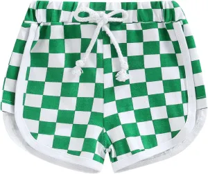 Summer Toddler Baby Boys Shorts Checkerboard Print Plaid Casual Elastic Waist Drawstring Jogger Short Pants
