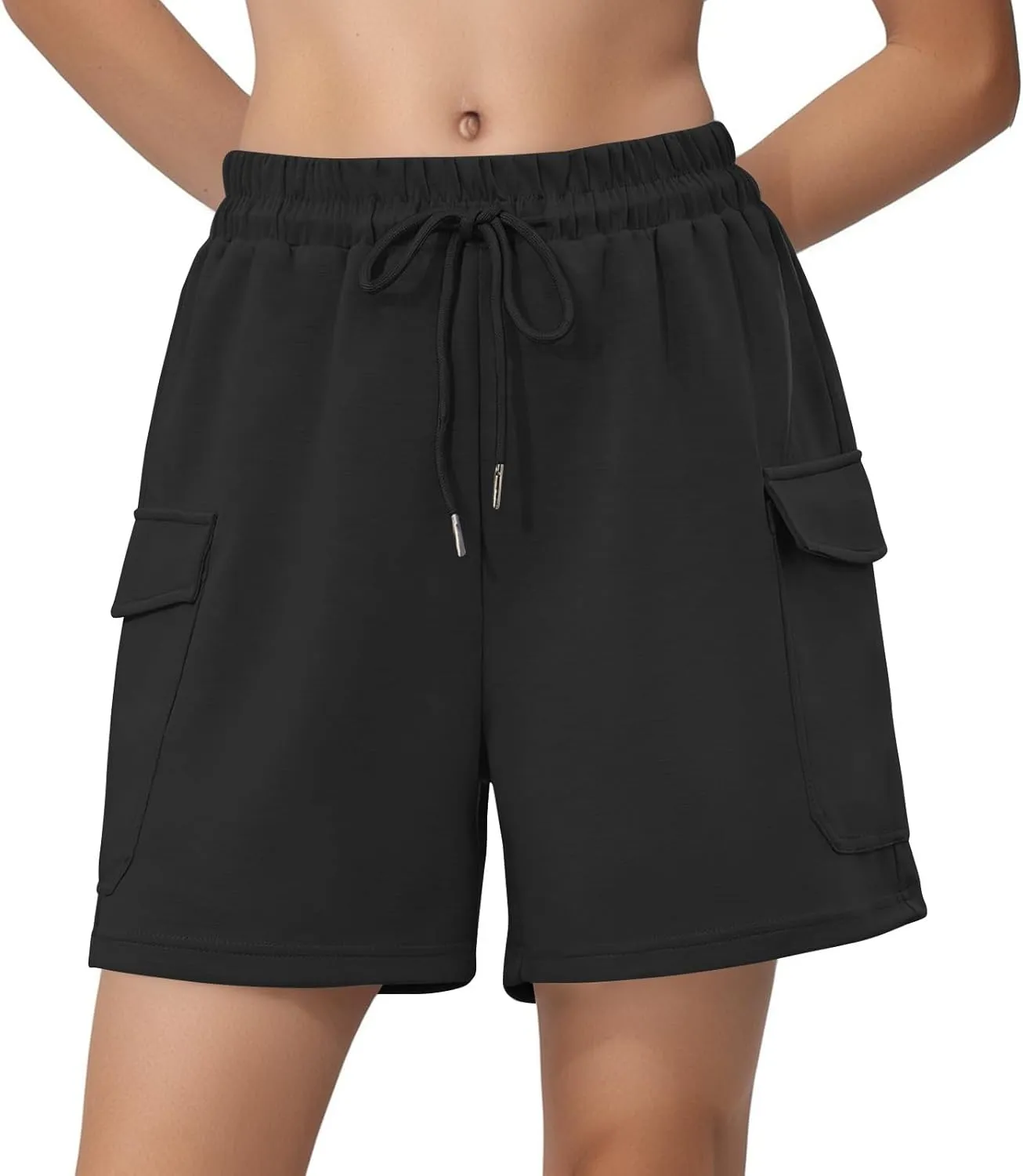 Summer Workout Shorts Women Drawstring High Waist Cotton Sweat Shorts Baggy Running Athletic Short Pants with Pockets