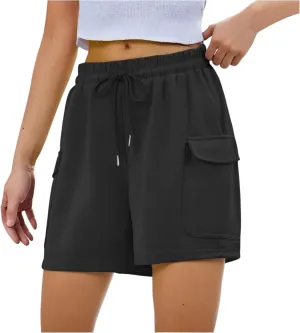 Summer Workout Shorts Women Drawstring High Waist Cotton Sweat Shorts Baggy Running Athletic Short Pants with Pockets