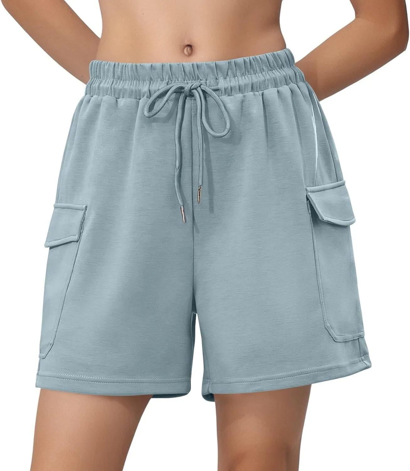 Summer Workout Shorts Women Drawstring High Waist Cotton Sweat Shorts Baggy Running Athletic Short Pants with Pockets