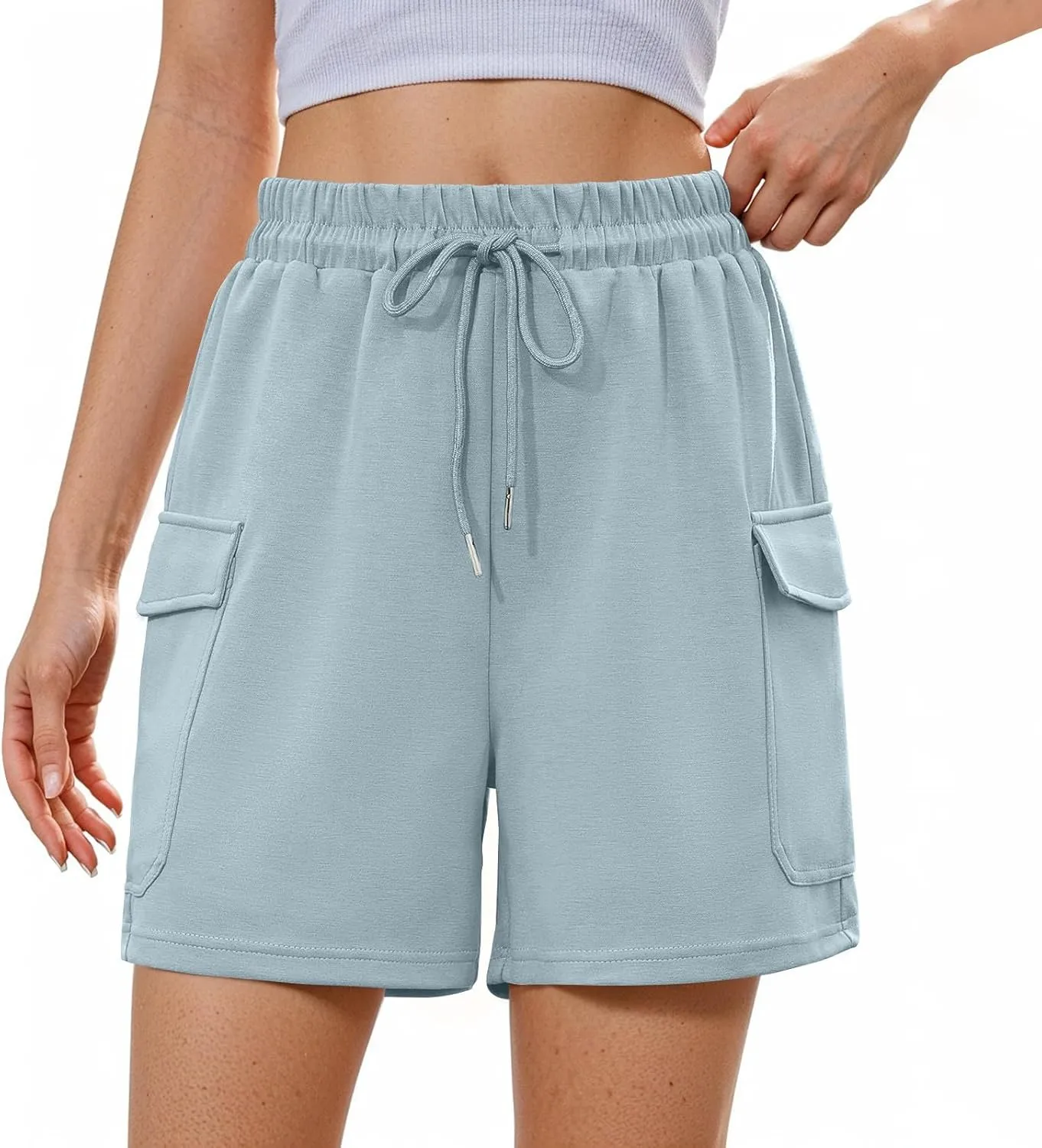 Summer Workout Shorts Women Drawstring High Waist Cotton Sweat Shorts Baggy Running Athletic Short Pants with Pockets
