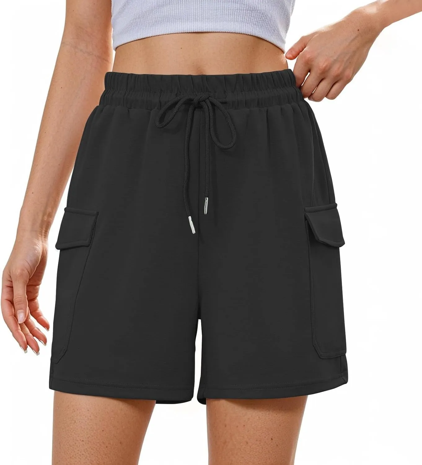 Summer Workout Shorts Women Drawstring High Waist Cotton Sweat Shorts Baggy Running Athletic Short Pants with Pockets