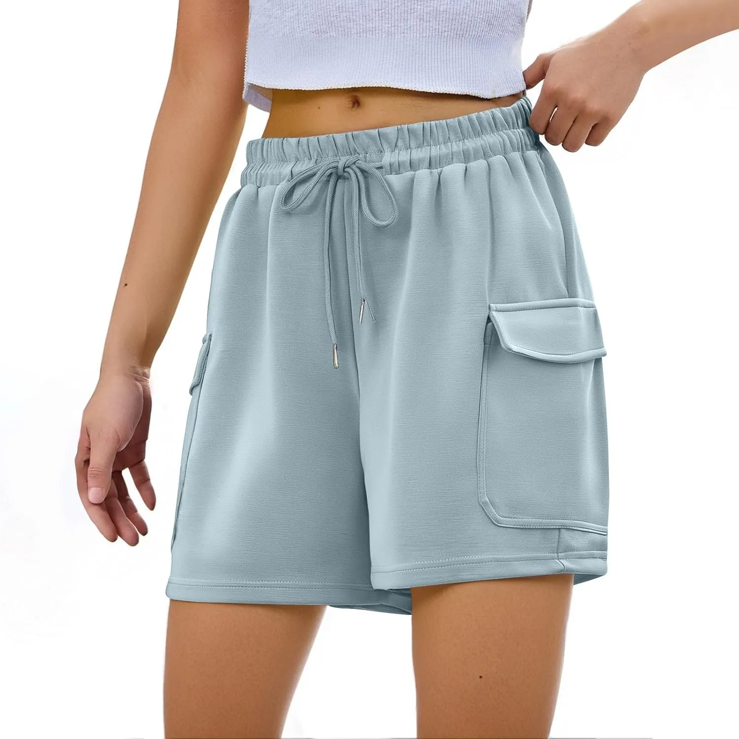 Summer Workout Shorts Women Drawstring High Waist Cotton Sweat Shorts Baggy Running Athletic Short Pants with Pockets