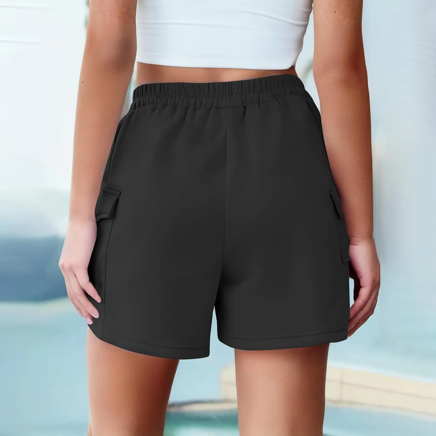 Summer Workout Shorts Women Drawstring High Waist Cotton Sweat Shorts Baggy Running Athletic Short Pants with Pockets