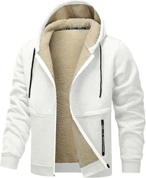 SUWBMHWE Fleece Lined Jackets for Men Winter Coats Zip Up Hoodies Sweatshirts Warm Sherpa Cardigan Sweater with Pocket