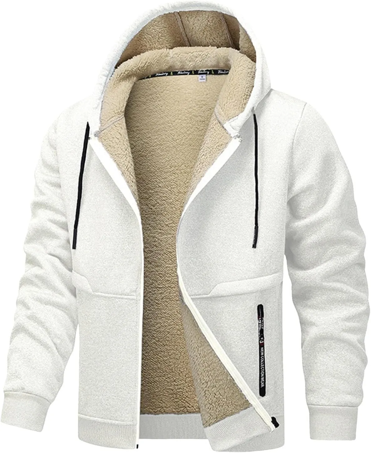 SUWBMHWE Fleece Lined Jackets for Men Winter Coats Zip Up Hoodies Sweatshirts Warm Sherpa Cardigan Sweater with Pocket