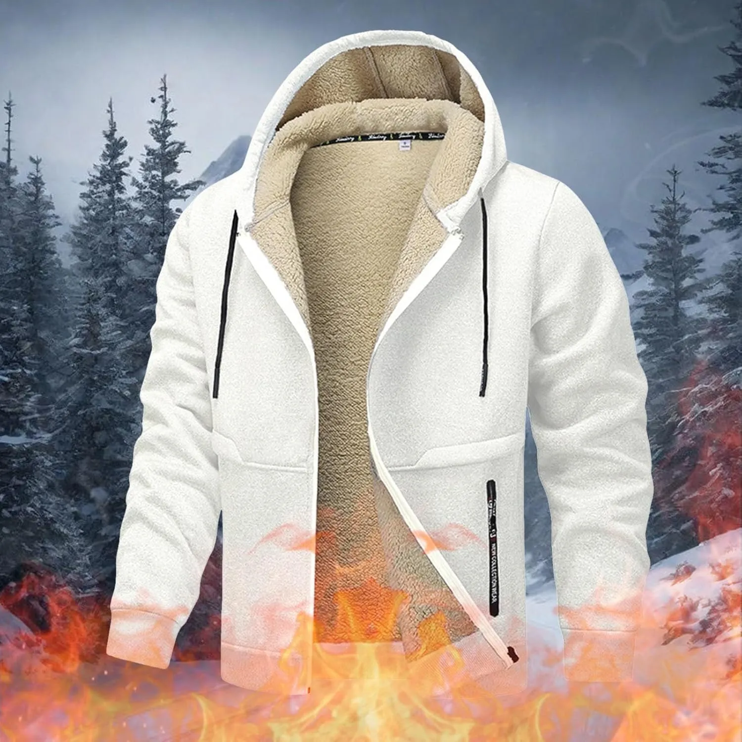 SUWBMHWE Fleece Lined Jackets for Men Winter Coats Zip Up Hoodies Sweatshirts Warm Sherpa Cardigan Sweater with Pocket