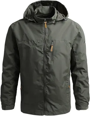 SUWBMHWE Men’s Tactical Jacket Lightweight Waterproof Windproof Jacket Hooded Zipper Windbreaker Hiking Running Coat