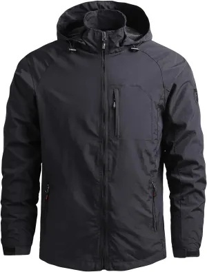 SUWBMHWE Men’s Tactical Jacket Lightweight Waterproof Windproof Jacket Hooded Zipper Windbreaker Hiking Running Coat