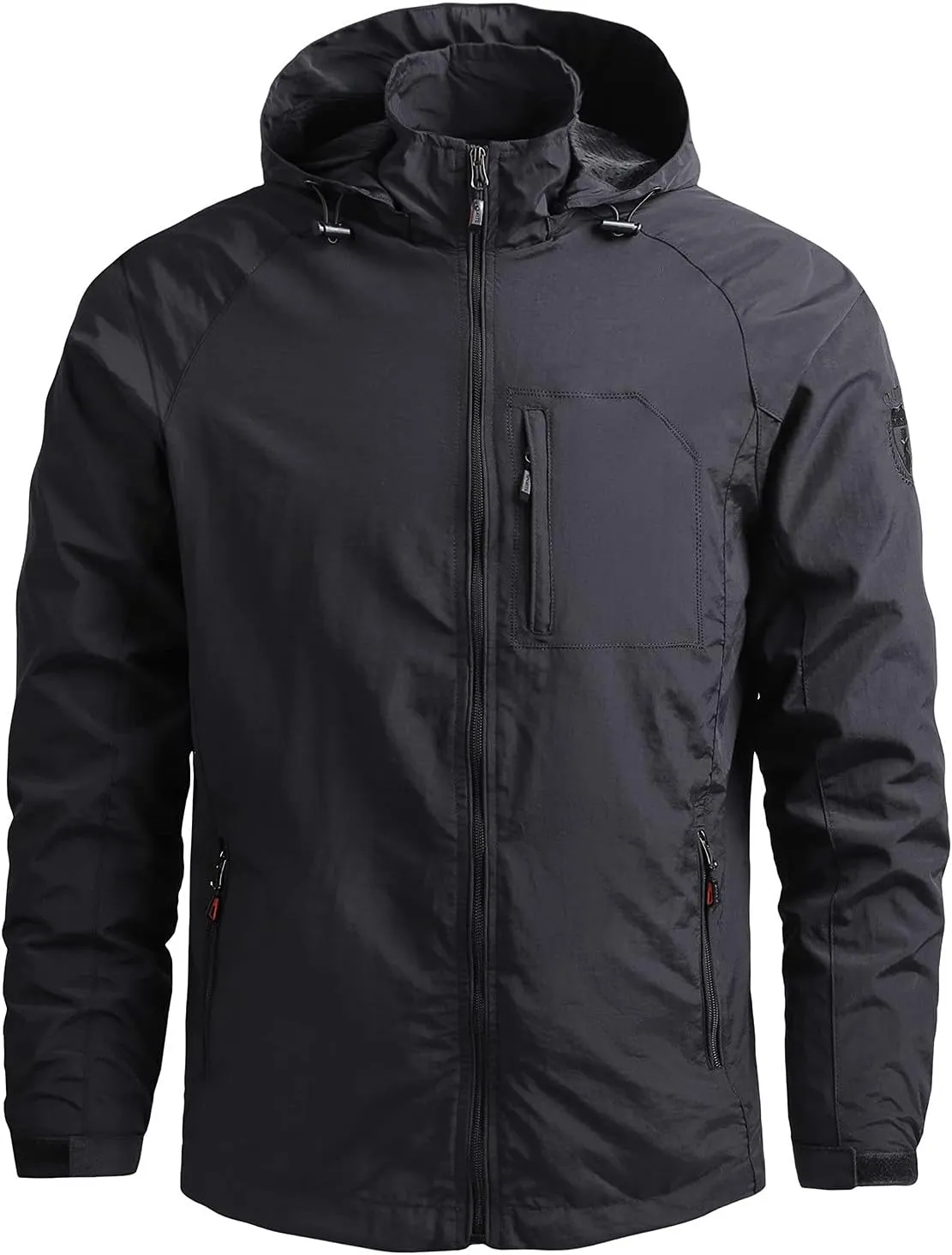 SUWBMHWE Men’s Tactical Jacket Lightweight Waterproof Windproof Jacket Hooded Zipper Windbreaker Hiking Running Coat
