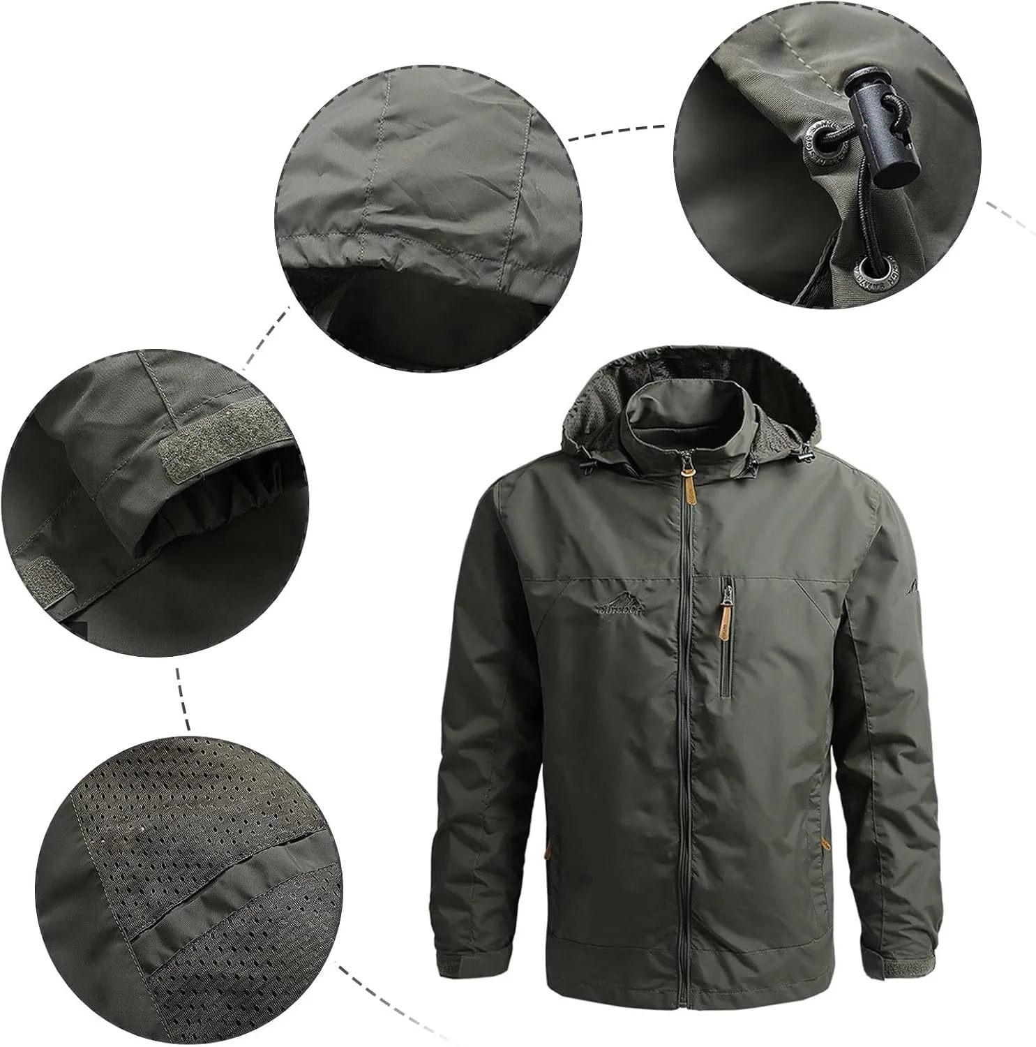 SUWBMHWE Men’s Tactical Jacket Lightweight Waterproof Windproof Jacket Hooded Zipper Windbreaker Hiking Running Coat