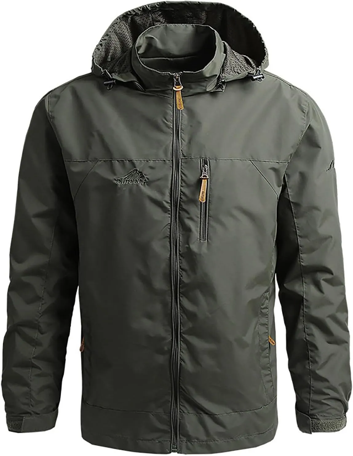 SUWBMHWE Men’s Tactical Jacket Lightweight Waterproof Windproof Jacket Hooded Zipper Windbreaker Hiking Running Coat