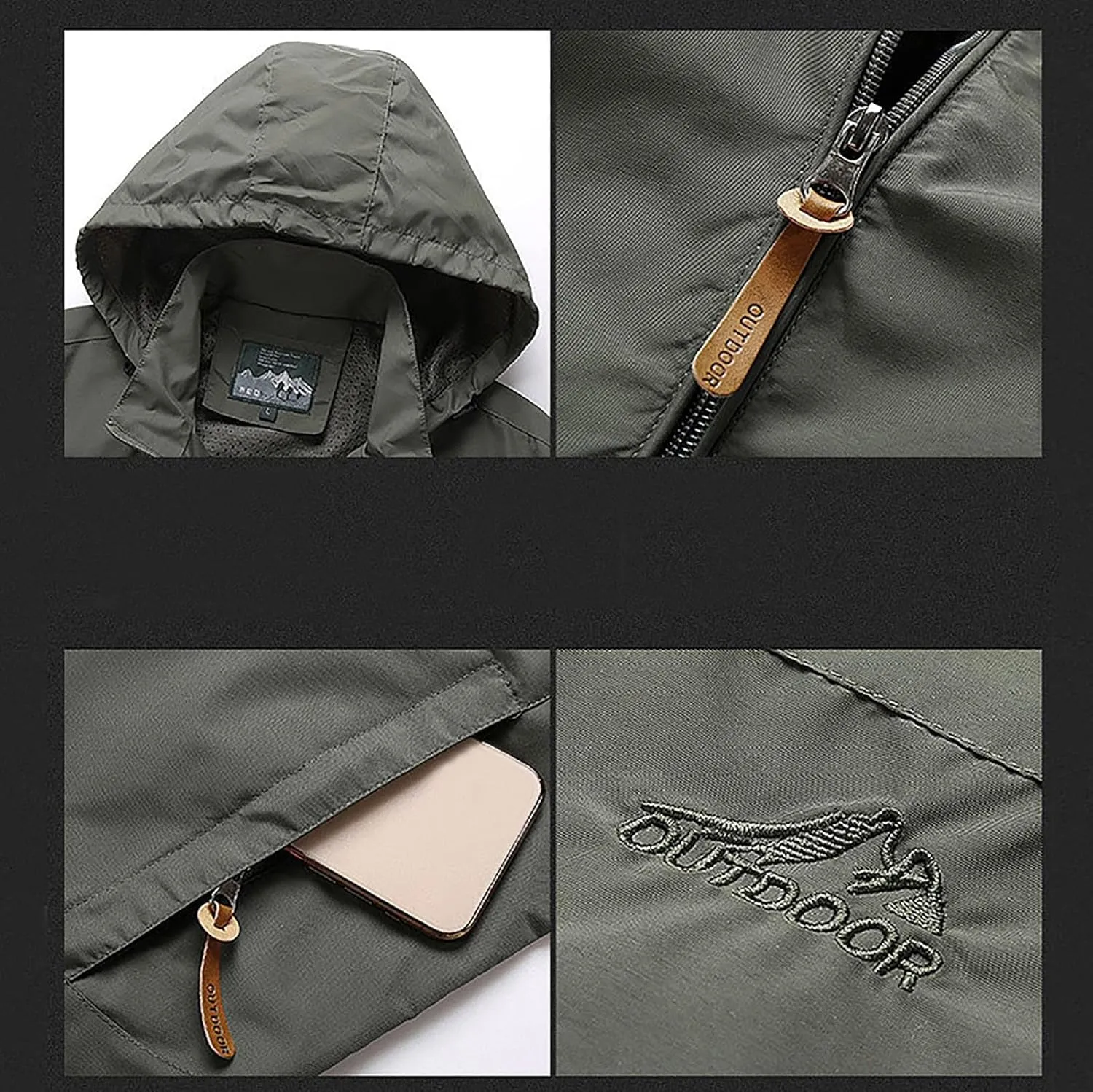 SUWBMHWE Men’s Tactical Jacket Lightweight Waterproof Windproof Jacket Hooded Zipper Windbreaker Hiking Running Coat