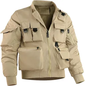 SUWBMHWE Men's Tactical Waterproof Jacket Military Jacket Outdoor Army Jackets for Men with 9 Multi-Pockets Outwear Coat