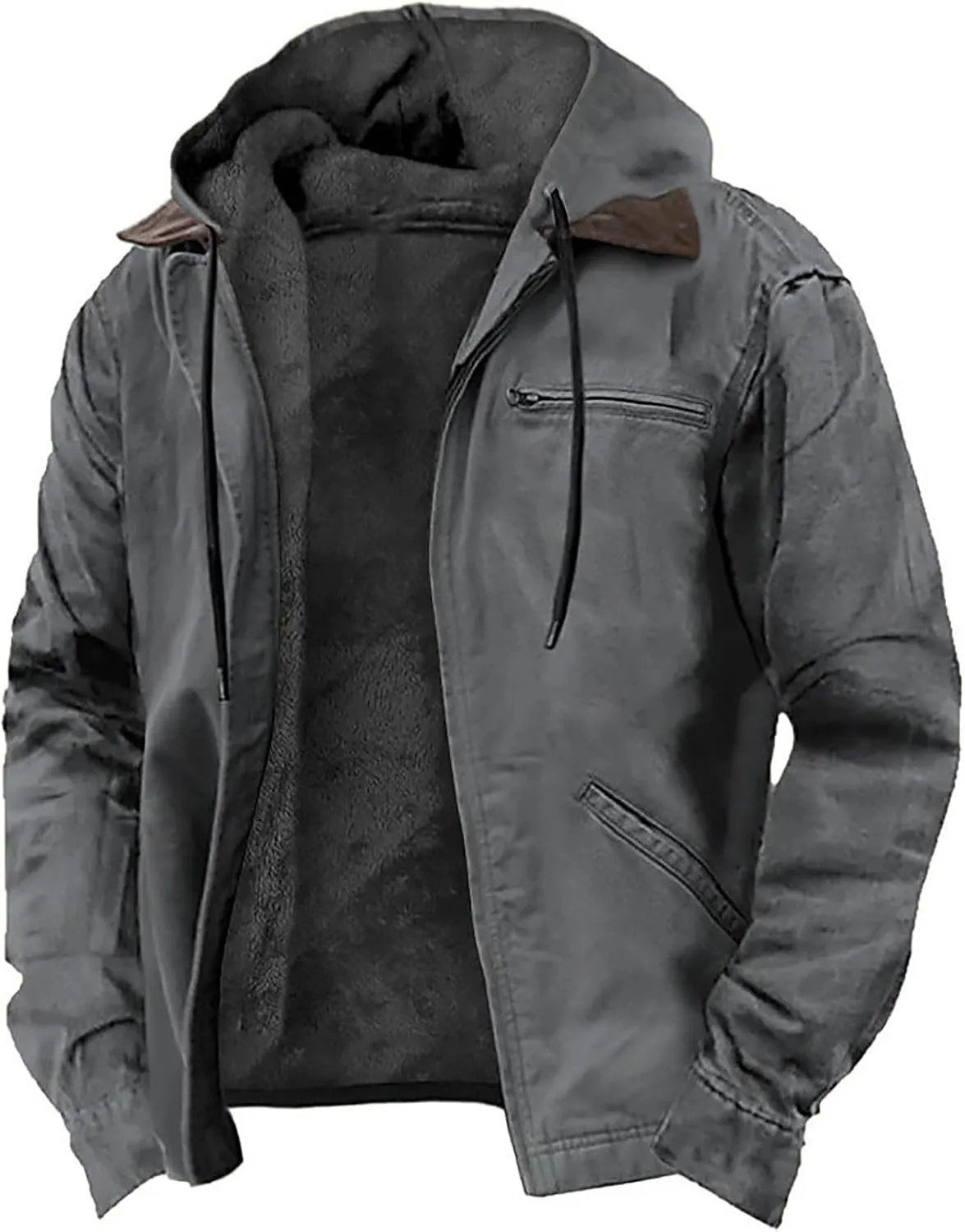 SUWBMHWE Mens Winter Jacket Sherpa Warm Coats Fleece Zipper Hoodie Big and Tall Heavyweight Fall Outfits with Pockets