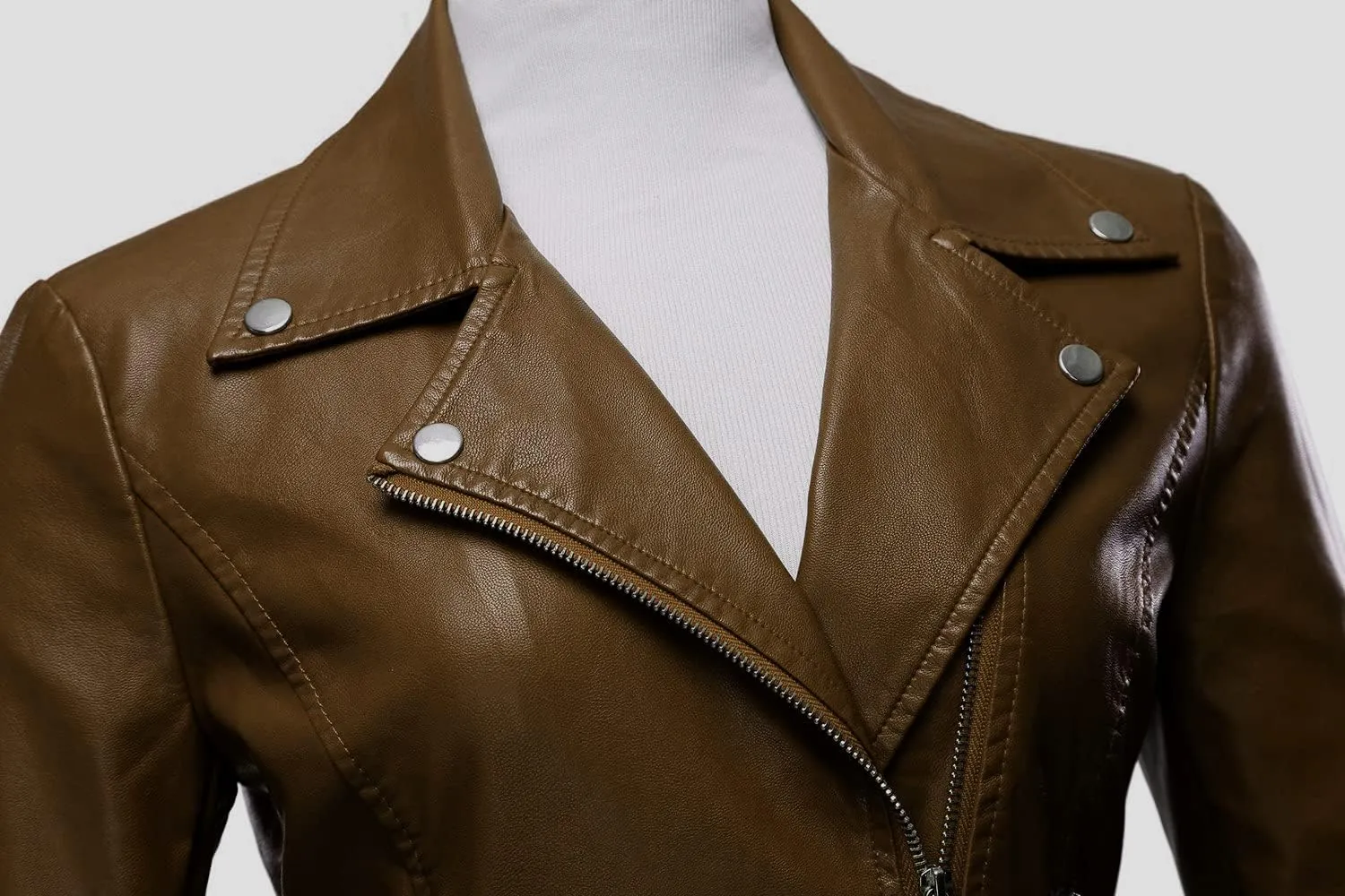Tanming Women's Faux Leather Moto Biker Short Coat Jacket