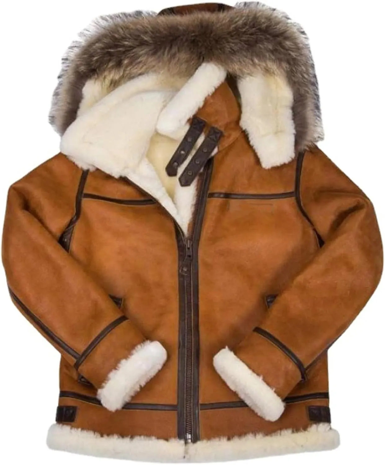 Thatrich Fleece Lined Jacket Men Faux Fur Hooded Coats Oversized Sherpa Jackets Casual Warm Hooded Overcoats Winter Outwears