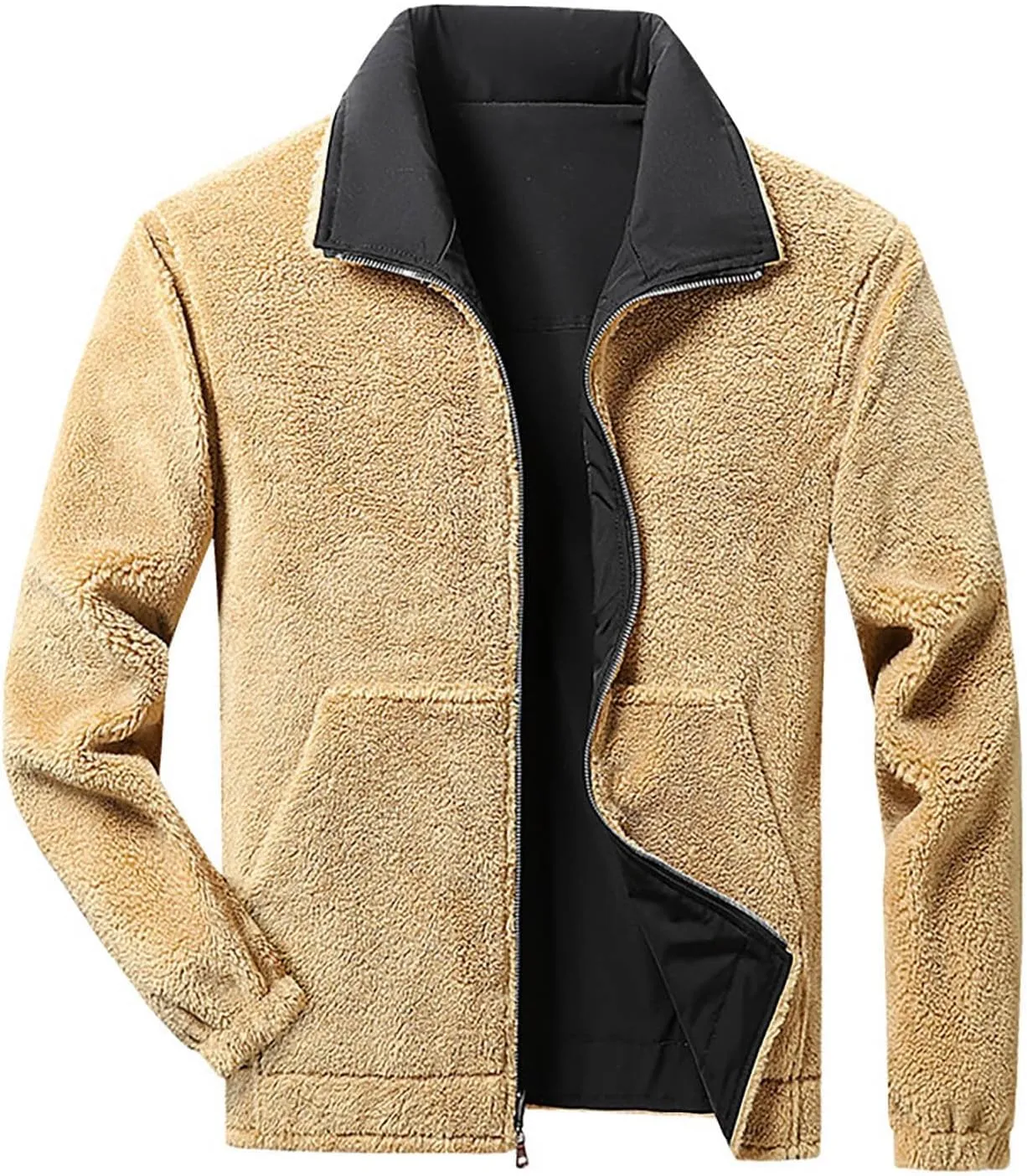 Thatrich Fleece Lined Jacket Men Sherpa Casual Coat Oversized Warm Outwears Baggy Lapel Jackets Winter Coat Trendy Overcoats