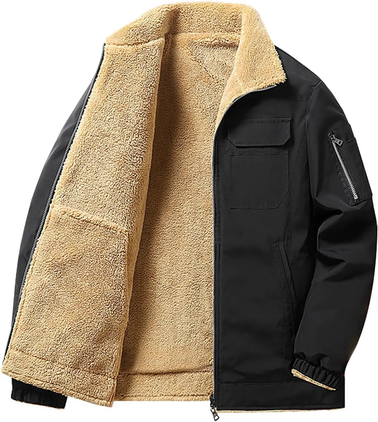 Thatrich Fleece Lined Jacket Men Sherpa Casual Coat Oversized Warm Outwears Baggy Lapel Jackets Winter Coat Trendy Overcoats