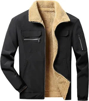 Thatrich Fleece Lined Jacket Men Sherpa Casual Coat Oversized Warm Outwears Baggy Lapel Jackets Winter Coat Trendy Overcoats