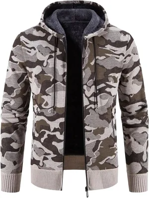 Thatrich Mens Camo Hoodies Fleece Lined Jackets Hooded Full Zip Coats Casual Sherpa Jacket Warm Winter Coat Trendy Outerwears