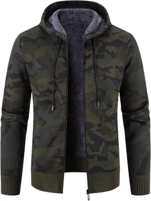 Thatrich Mens Camo Hoodies Fleece Lined Jackets Hooded Full Zip Coats Casual Sherpa Jacket Warm Winter Coat Trendy Outerwears