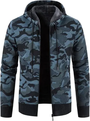 Thatrich Mens Camo Hoodies Fleece Lined Jackets Hooded Full Zip Coats Casual Sherpa Jacket Warm Winter Coat Trendy Outerwears