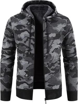 Thatrich Mens Camo Hoodies Fleece Lined Jackets Hooded Full Zip Coats Casual Sherpa Jacket Warm Winter Coat Trendy Outerwears
