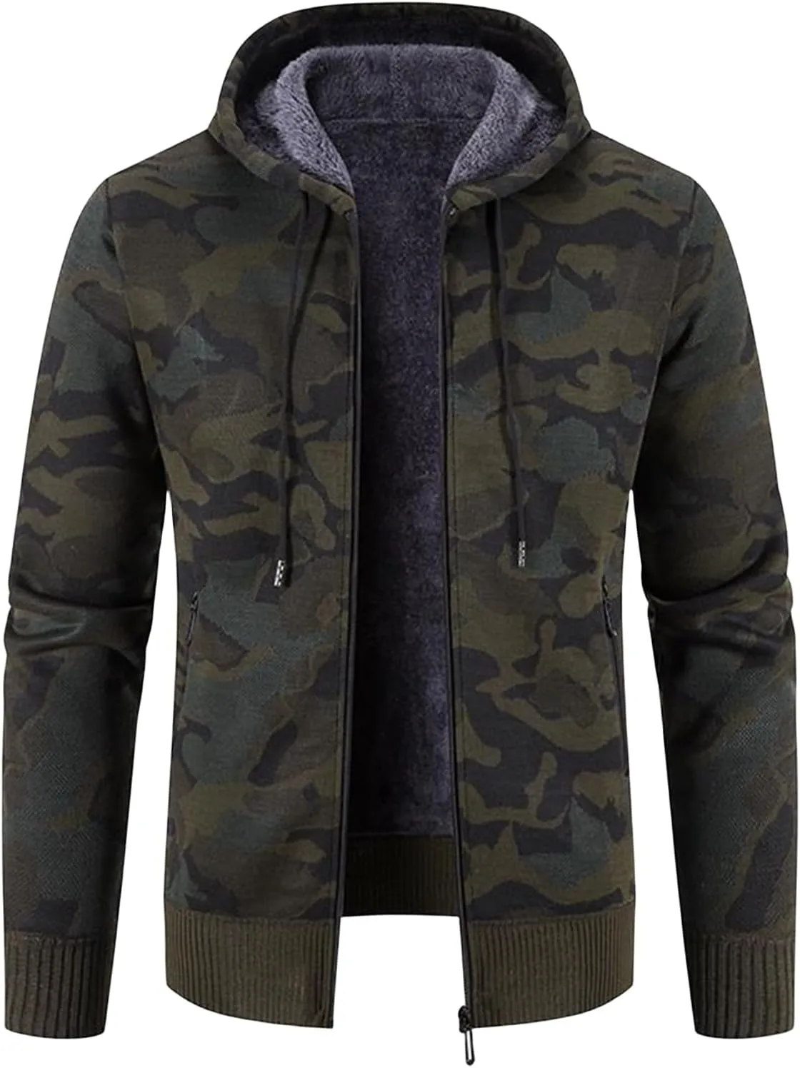 Thatrich Mens Camo Hoodies Fleece Lined Jackets Hooded Full Zip Coats Casual Sherpa Jacket Warm Winter Coat Trendy Outerwears