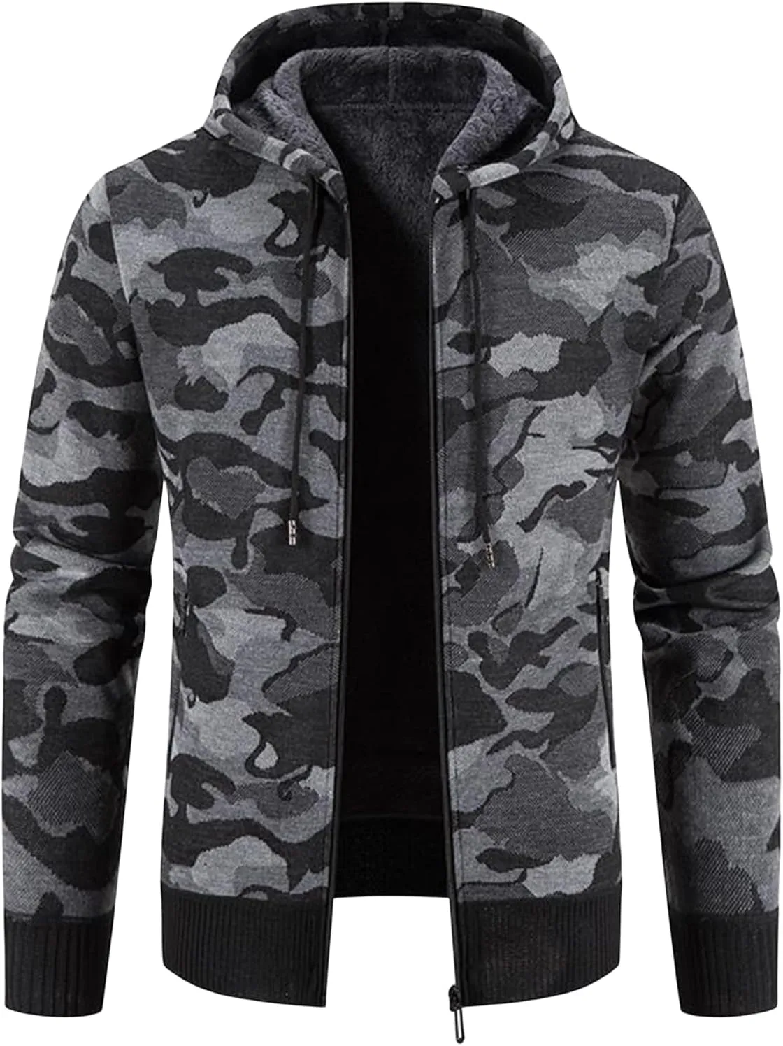 Thatrich Mens Camo Hoodies Fleece Lined Jackets Hooded Full Zip Coats Casual Sherpa Jacket Warm Winter Coat Trendy Outerwears