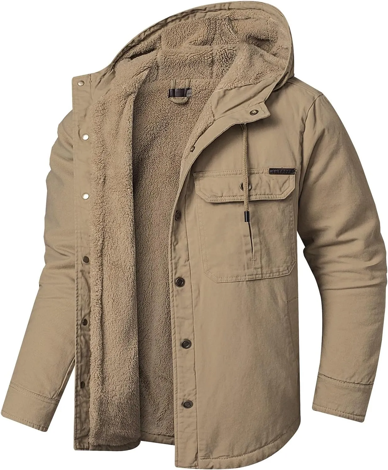 Thatrich Men's Sherpa Lined Jacket Fleece Hooded Coat Oversized Warm Jackets Button Down Coats Loose Overcoat Casual Outwears