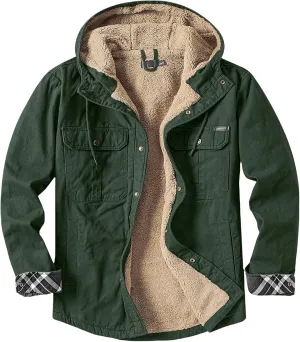 Thatrich Men's Sherpa Lined Jacket Fleece Hooded Coat Oversized Warm Jackets Button Down Coats Loose Overcoat Casual Outwears