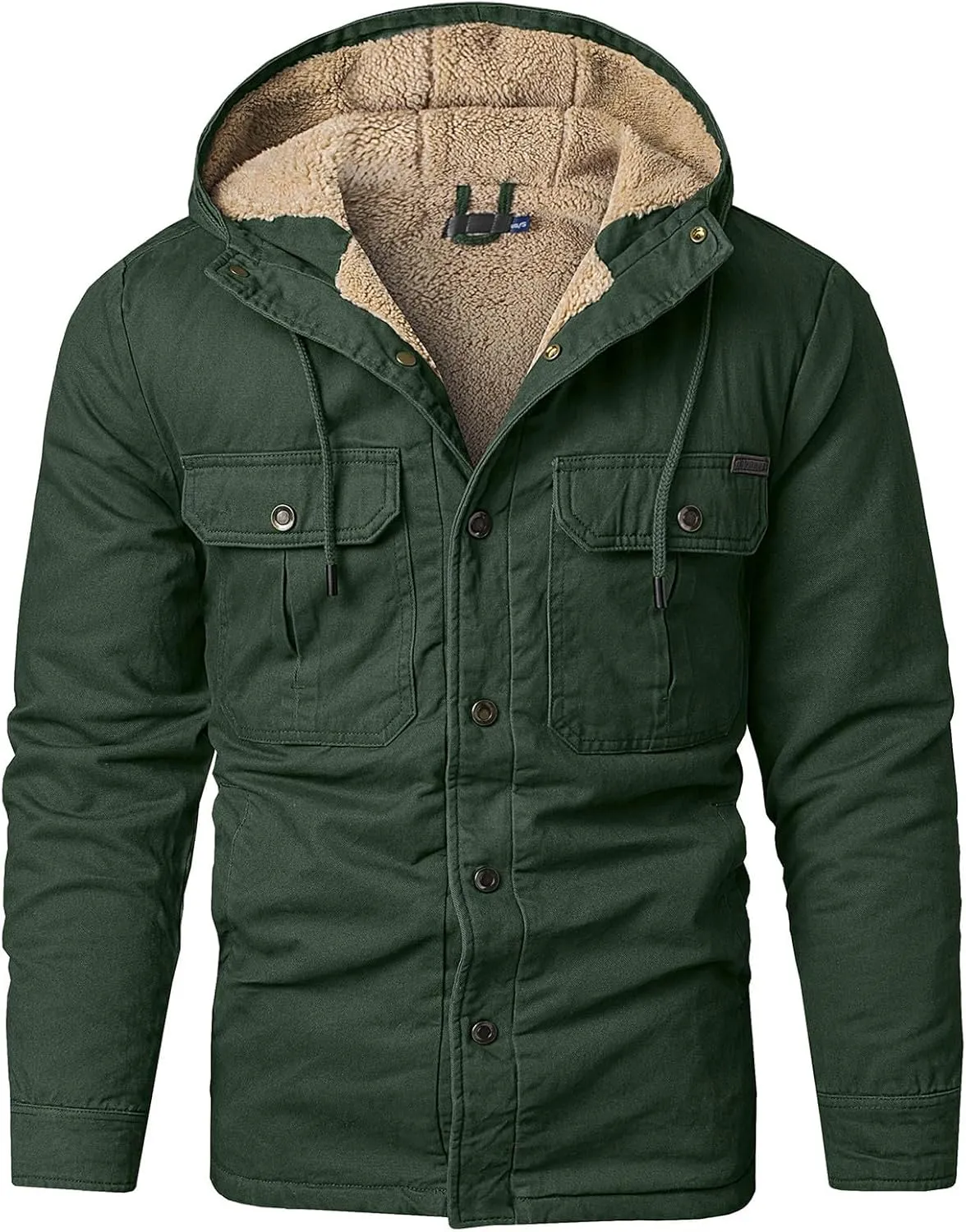 Thatrich Men's Sherpa Lined Jacket Fleece Hooded Coat Oversized Warm Jackets Button Down Coats Loose Overcoat Casual Outwears
