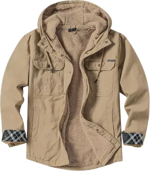 Thatrich Men's Sherpa Lined Jacket Fleece Hooded Coat Oversized Warm Jackets Button Down Coats Loose Overcoat Casual Outwears