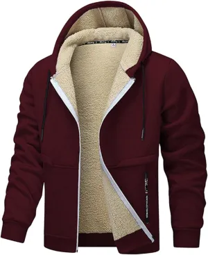Thatrich Men's Sherpa Lined Jacket Oversized Hoodies Warm Winter Coat Fleece Casual Outwears Full Zip Overcoats Winter Trendy