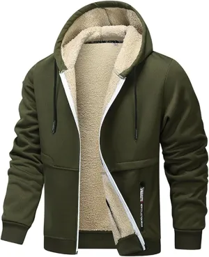 Thatrich Men's Sherpa Lined Jacket Oversized Hoodies Warm Winter Coat Fleece Casual Outwears Full Zip Overcoats Winter Trendy
