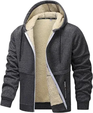 Thatrich Men's Sherpa Lined Jacket Oversized Hoodies Warm Winter Coat Fleece Casual Outwears Full Zip Overcoats Winter Trendy
