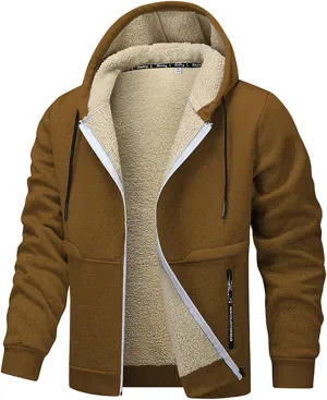Thatrich Men's Sherpa Lined Jacket Oversized Hoodies Warm Winter Coat Fleece Casual Outwears Full Zip Overcoats Winter Trendy