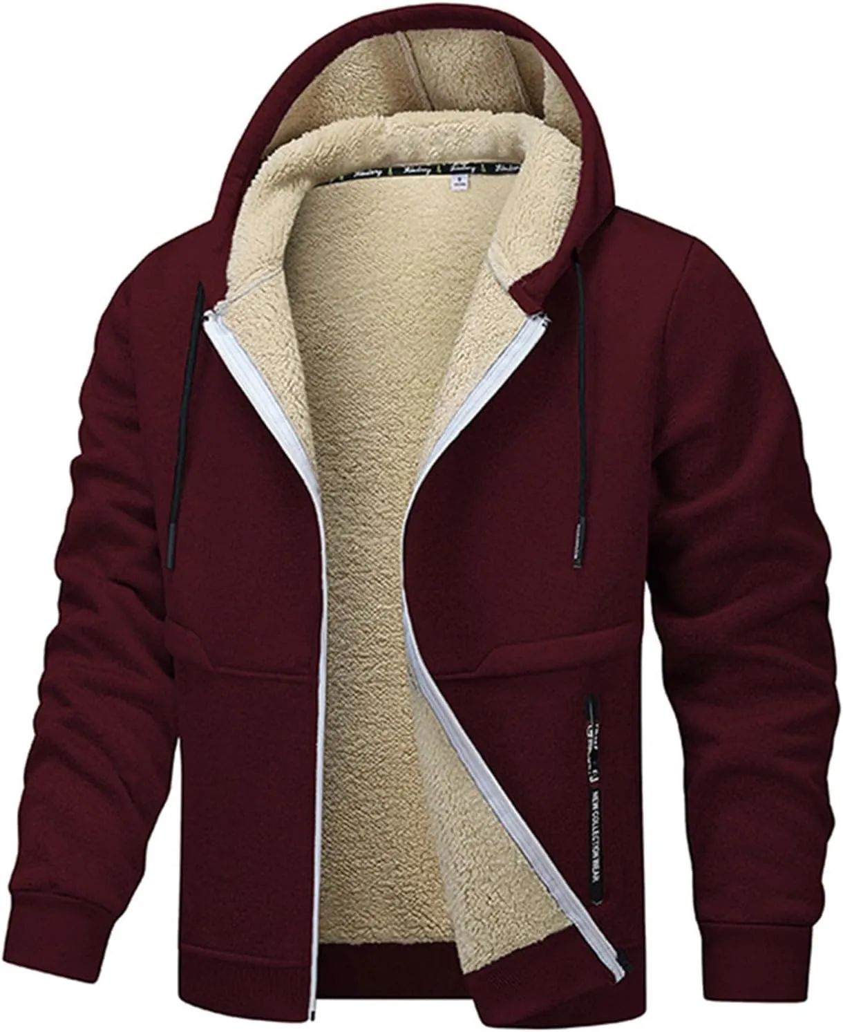 Thatrich Men's Sherpa Lined Jacket Oversized Hoodies Warm Winter Coat Fleece Casual Outwears Full Zip Overcoats Winter Trendy