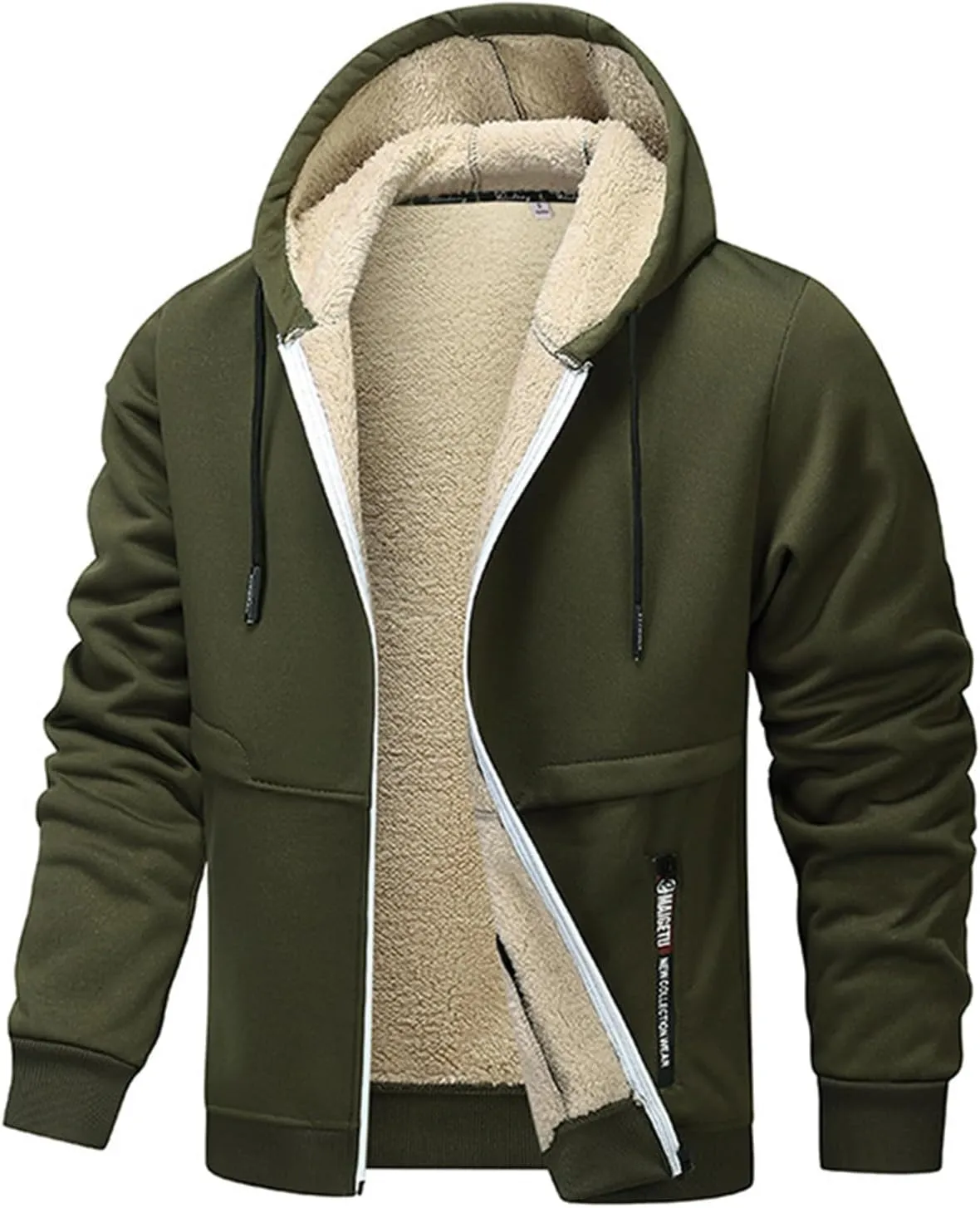 Thatrich Men's Sherpa Lined Jacket Oversized Hoodies Warm Winter Coat Fleece Casual Outwears Full Zip Overcoats Winter Trendy