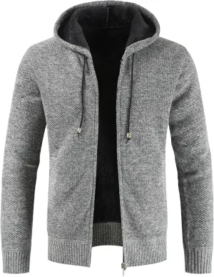 Thatrich Sherpa Lined Jacket Men Hooded Fleece Coats Casual Full Zip Sweater Coat Loose Cozy Outwear Winter Warm Coats Trendy