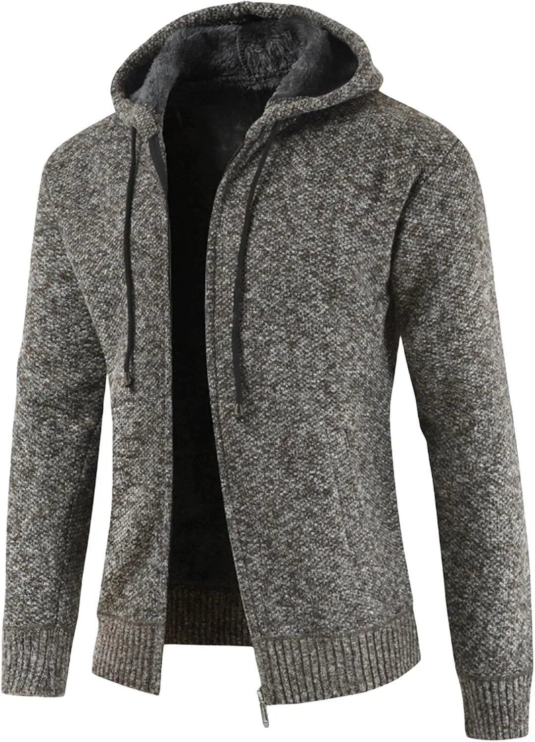 Thatrich Sherpa Lined Jacket Men Hooded Fleece Coats Casual Full Zip Sweater Coat Loose Cozy Outwear Winter Warm Coats Trendy