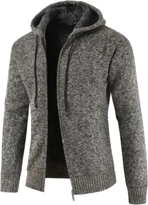 Thatrich Sherpa Lined Jacket Men Hooded Fleece Coats Casual Full Zip Sweater Coat Loose Cozy Outwear Winter Warm Coats Trendy