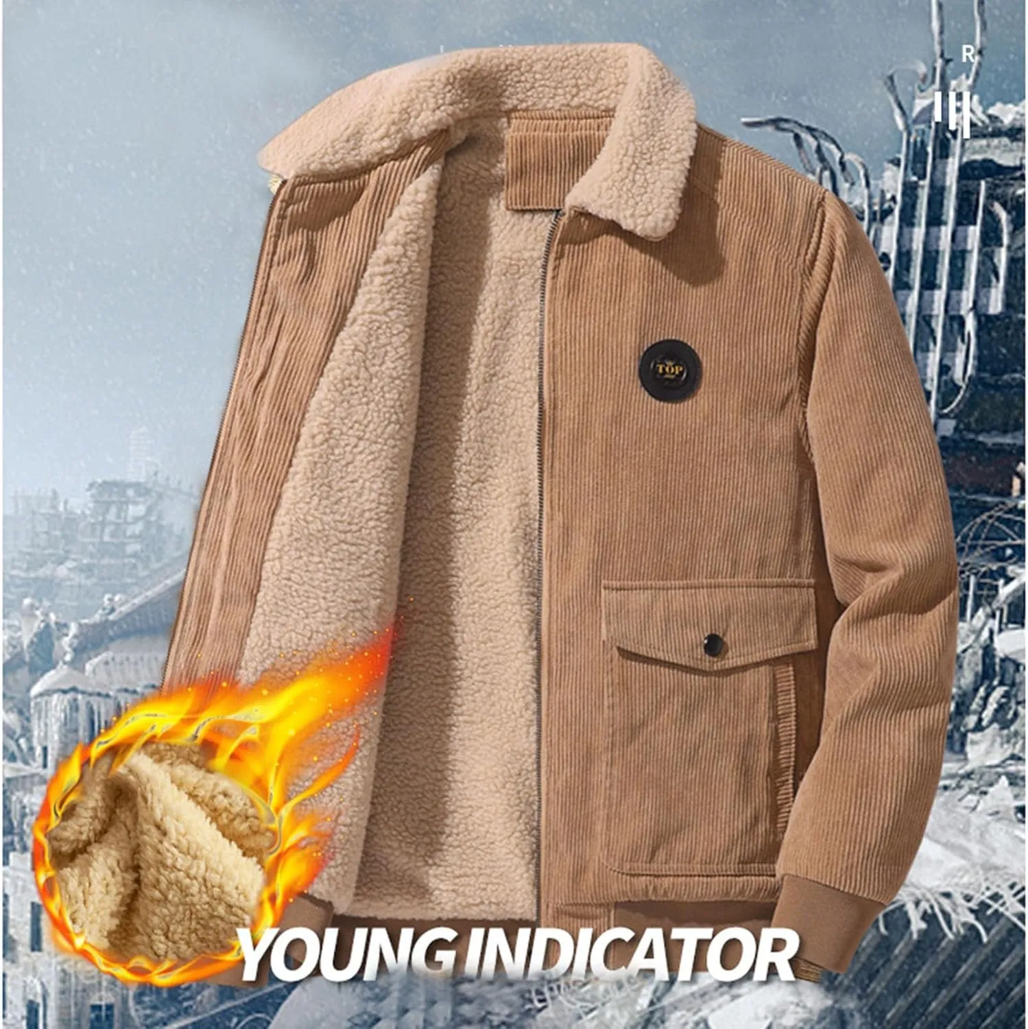 Thatrich Winter Fleece Jacket Men Sherpa Lined Coats Thicken Warm Winter Coat Oversized Lapel Jackets Loose Casual Outerwears