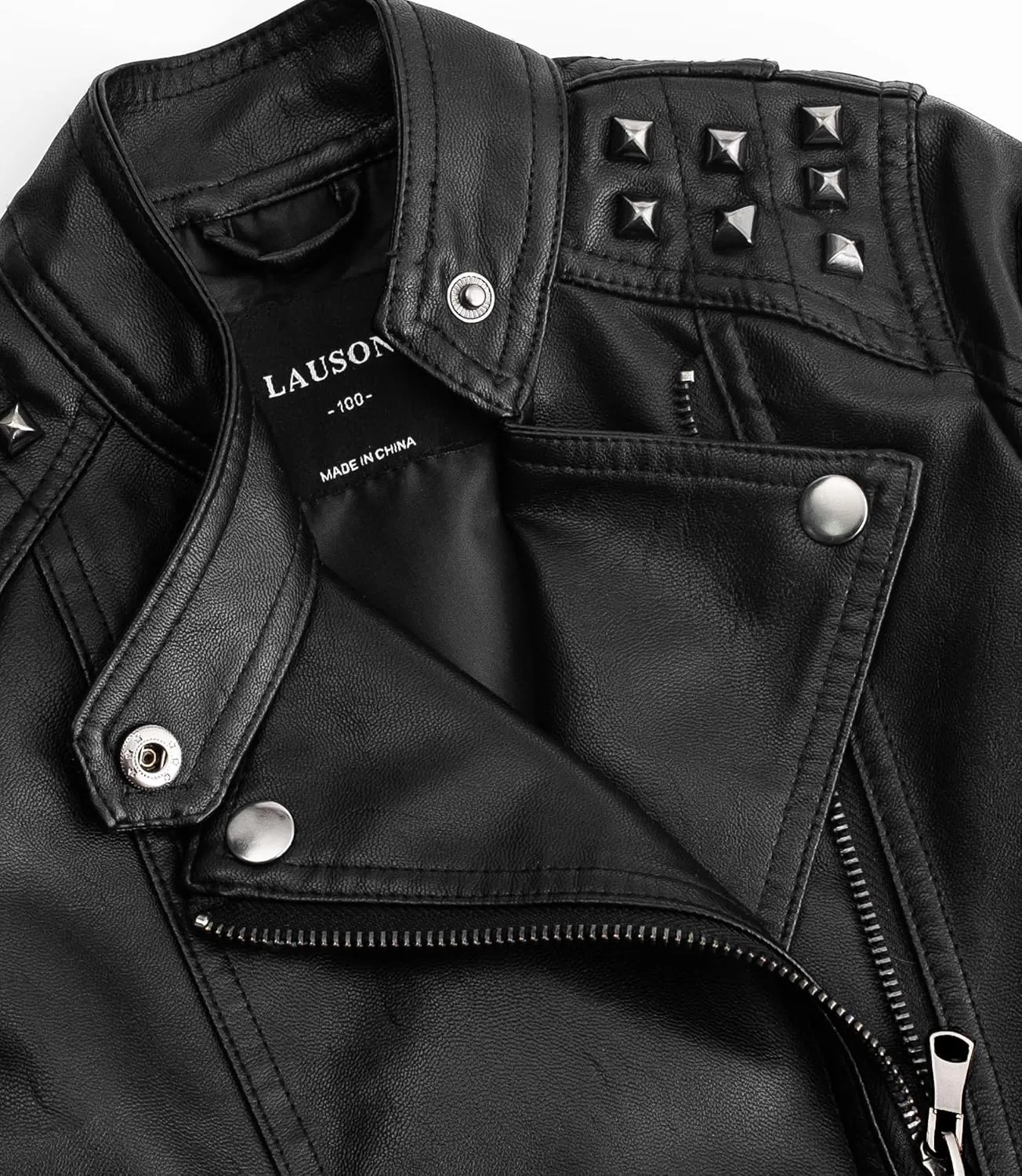 TLAENSON Boys Black Leather Jacket Studded Motorcycle Faux Leather Coat