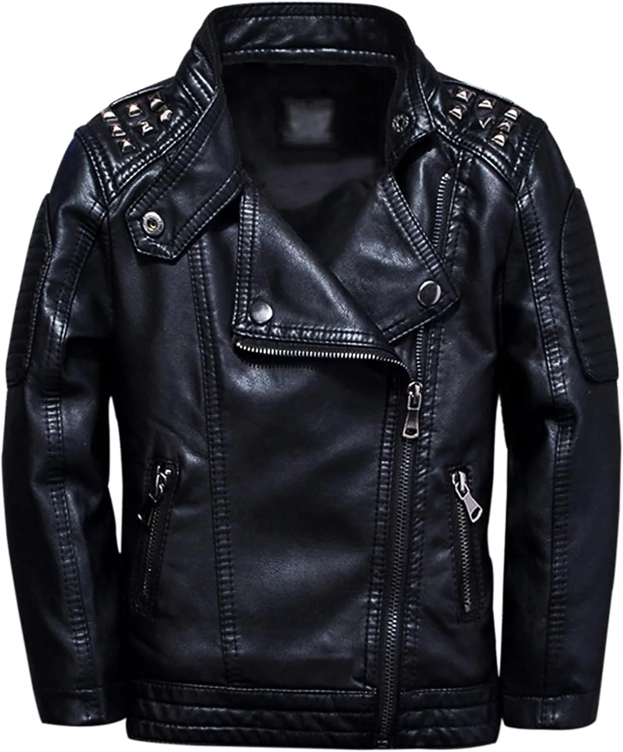 TLAENSON Boys Black Leather Jacket Studded Motorcycle Faux Leather Coat