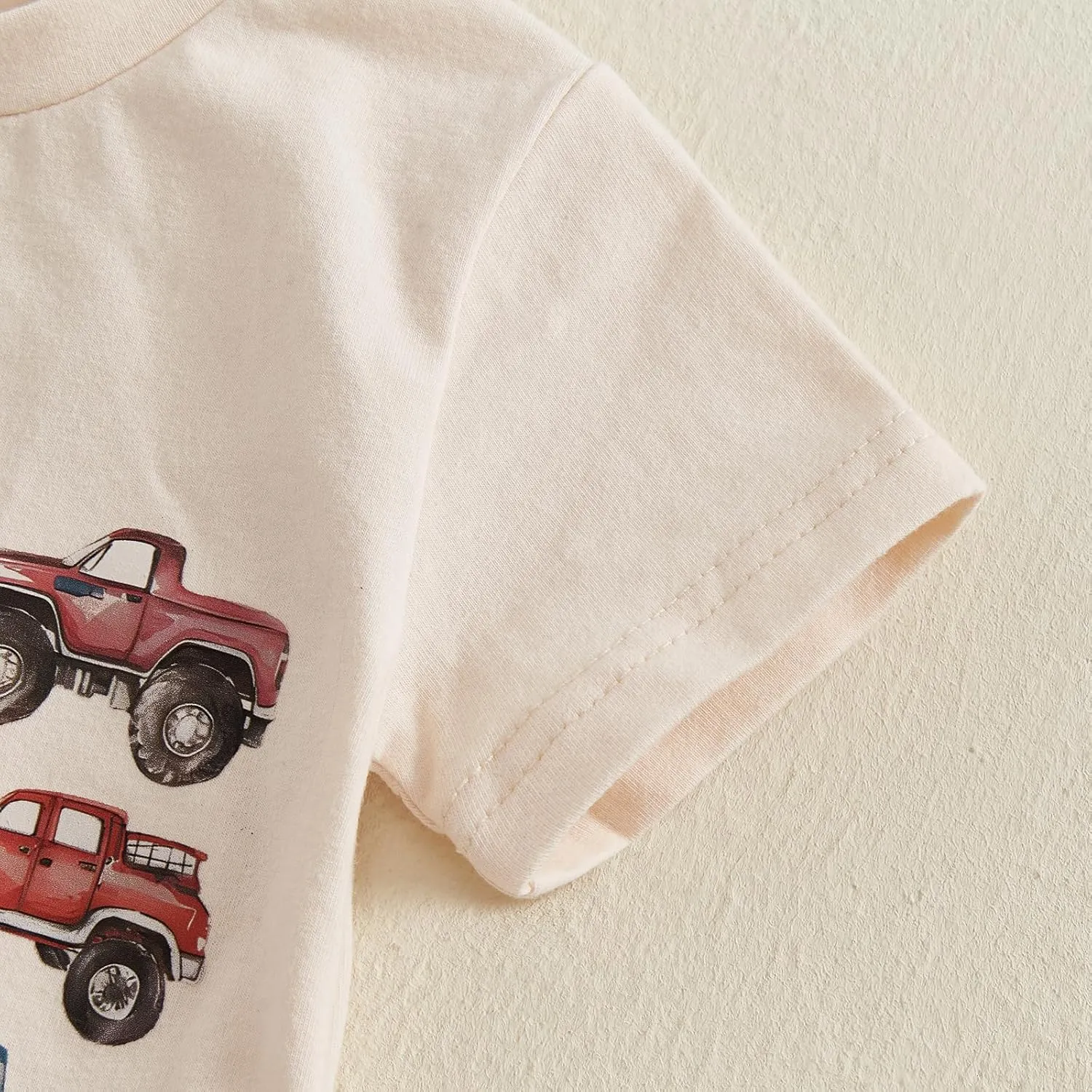 Toddler Baby Boy Summer Clothes Trucks Letters Short Sleeve T-shirt Top Elastic Waist Shorts Set Summer Outfit 2Pcs